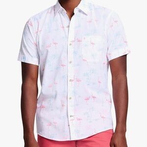 Izod Men’s Flamingo Lightweight Cotton Button Short Sleeve Shirt Size Medium